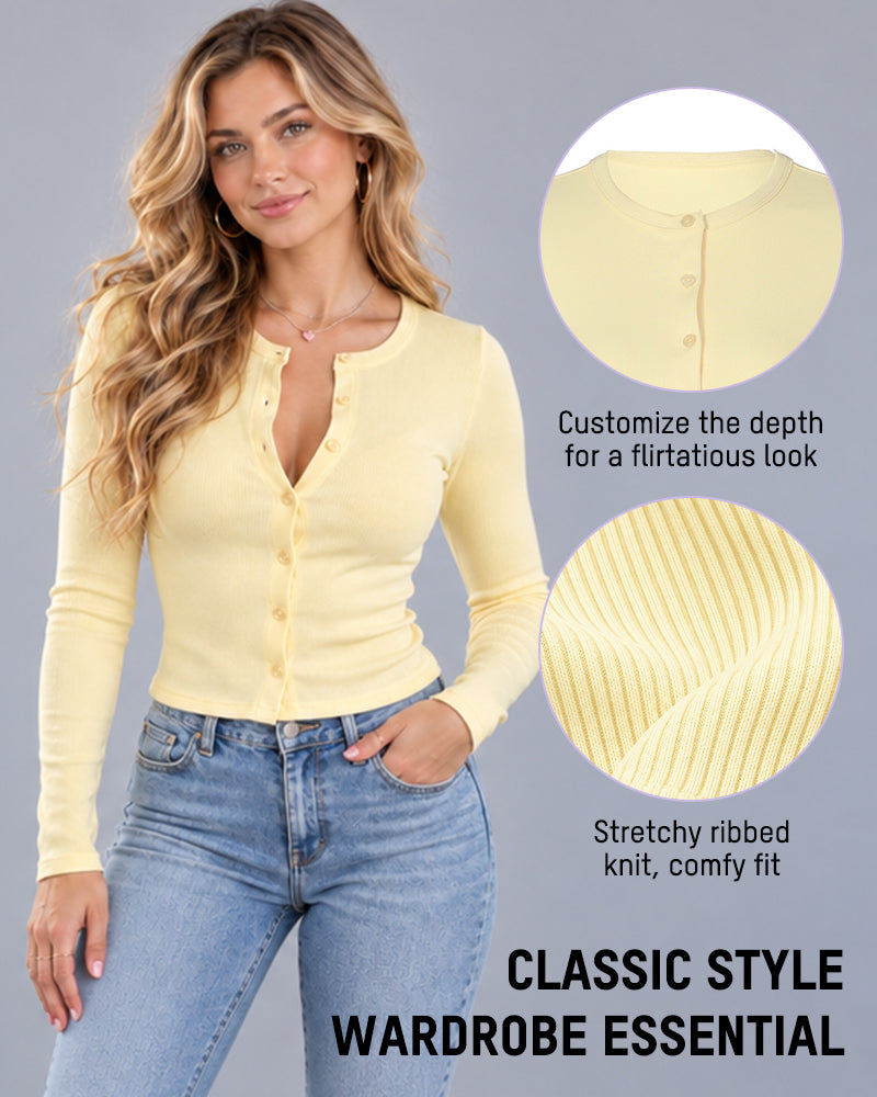 Lightweight Ribbed Button-Front Cardigan
