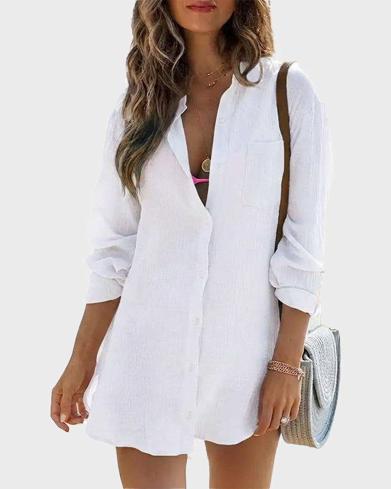 Lightweight Cotton Gauze Beach Cover-Up Shirt
