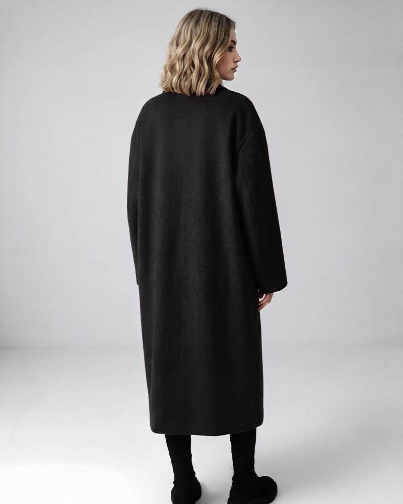 Long Double-Breasted Notched-Lapel Coat