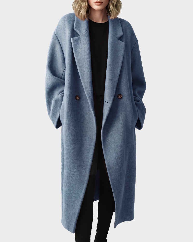 Long Double-Breasted Notched-Lapel Coat