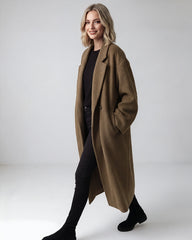 Long Double-Breasted Notched-Lapel Coat