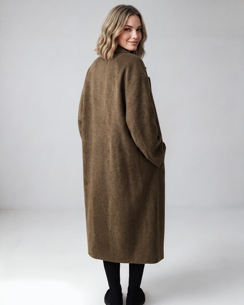 Long Double-Breasted Notched-Lapel Coat