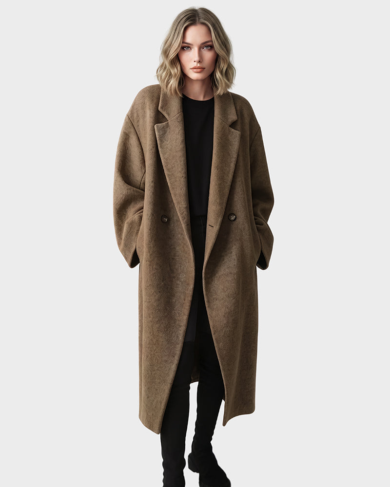 Long Double-Breasted Notched-Lapel Coat
