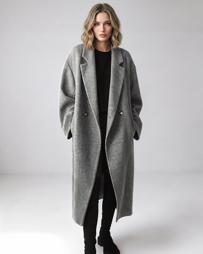 Long Double-Breasted Notched-Lapel Coat