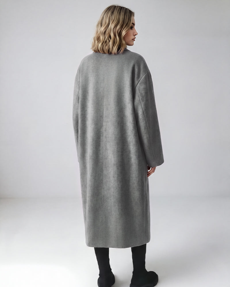 Long Double-Breasted Notched-Lapel Coat