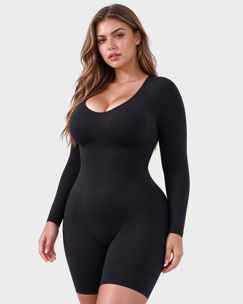 Long-Sleeve Seamless Sculpting Short Bodysuit