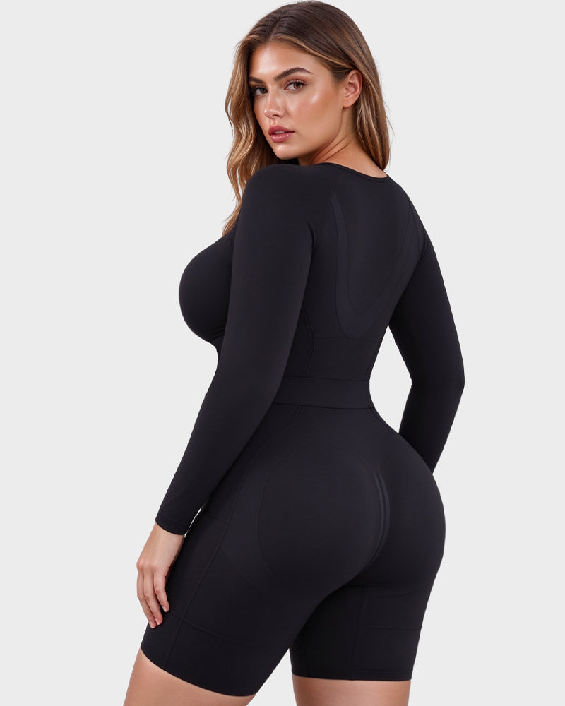 Long-Sleeve Seamless Sculpting Short Bodysuit