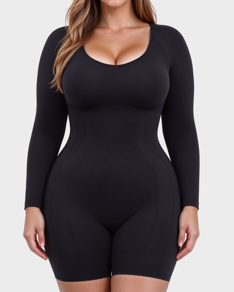 Long-Sleeve Seamless Sculpting Short Bodysuit