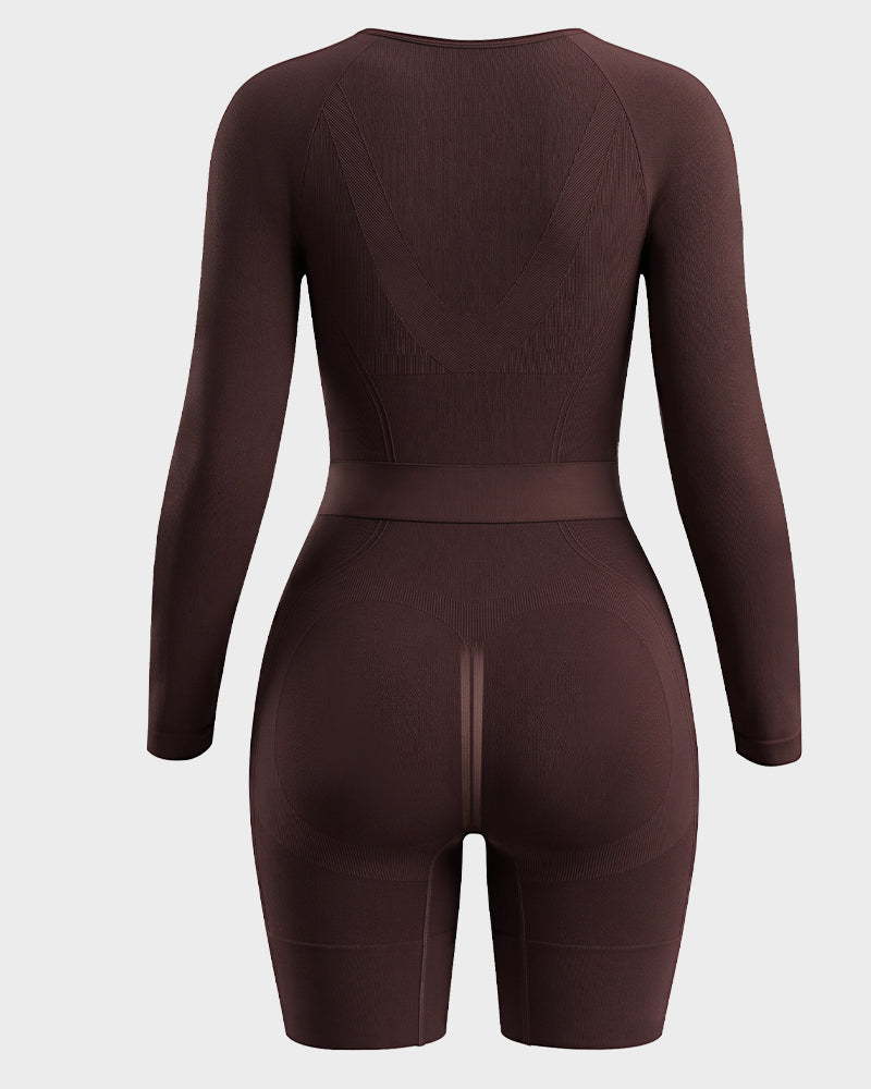 Long-Sleeve Seamless Sculpting Short Bodysuit