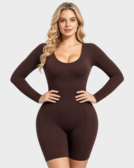 Long-Sleeve Seamless Sculpting Short Bodysuit