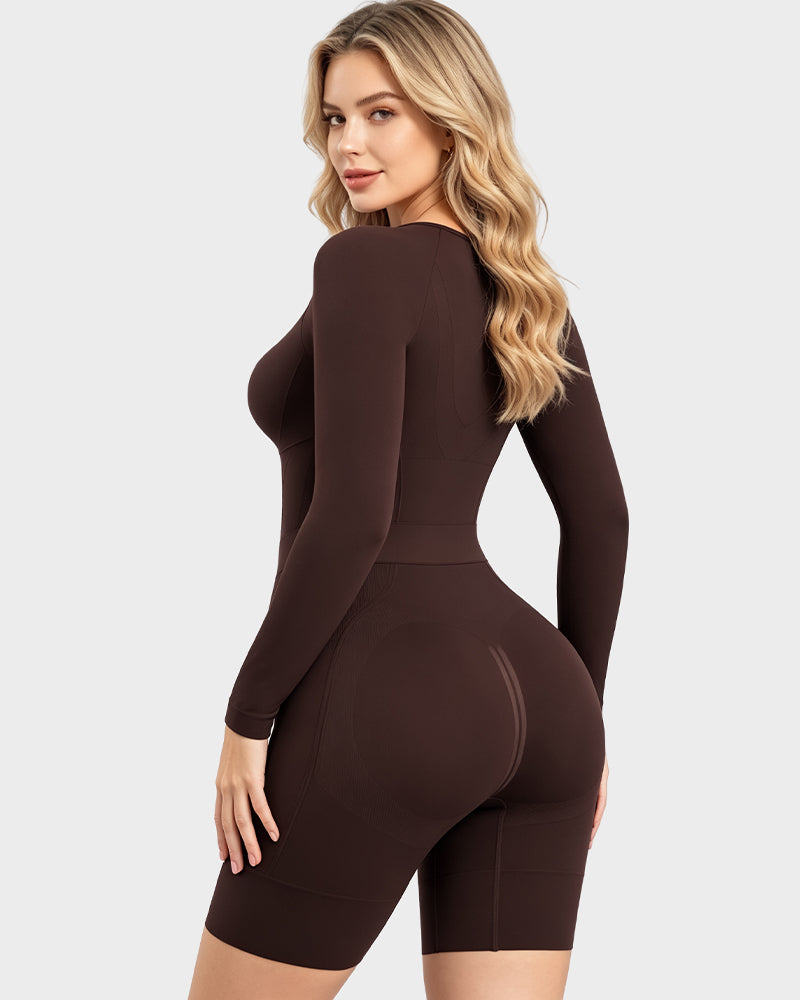 Long-Sleeve Seamless Sculpting Short Bodysuit