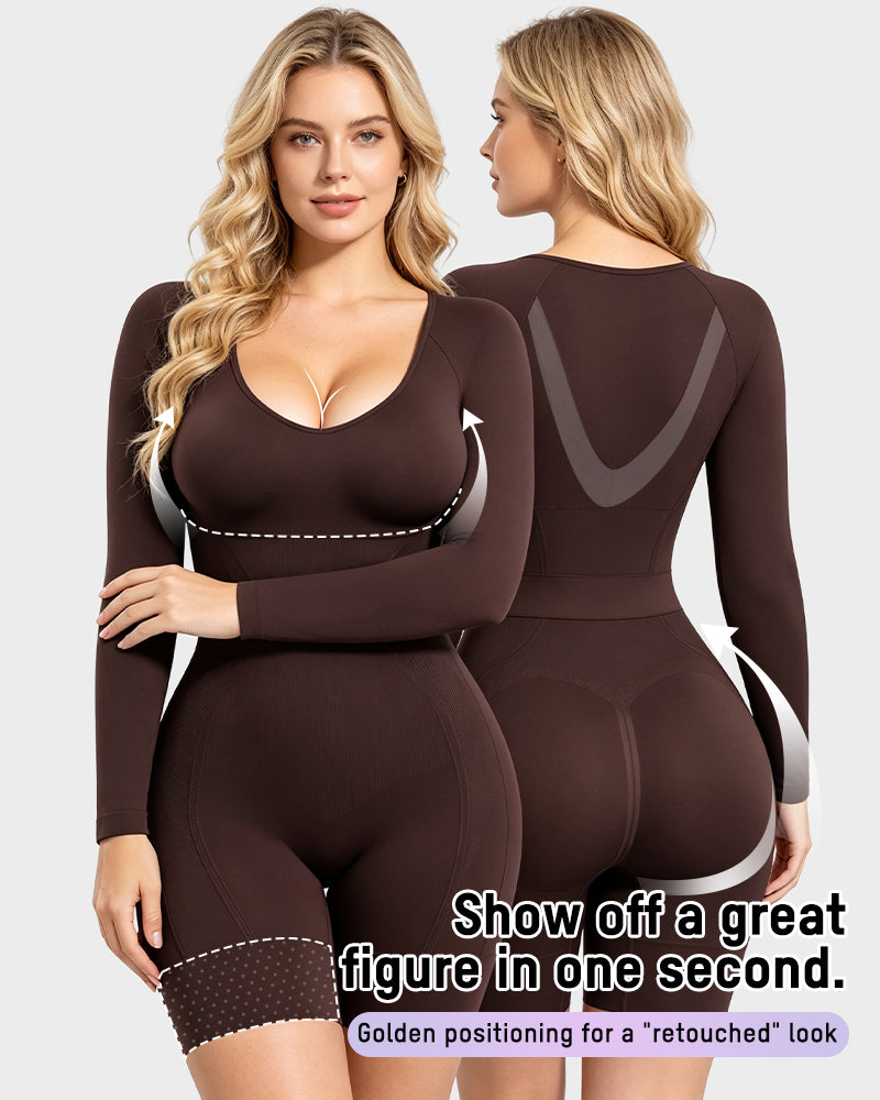 Long-Sleeve Seamless Sculpting Short Bodysuit