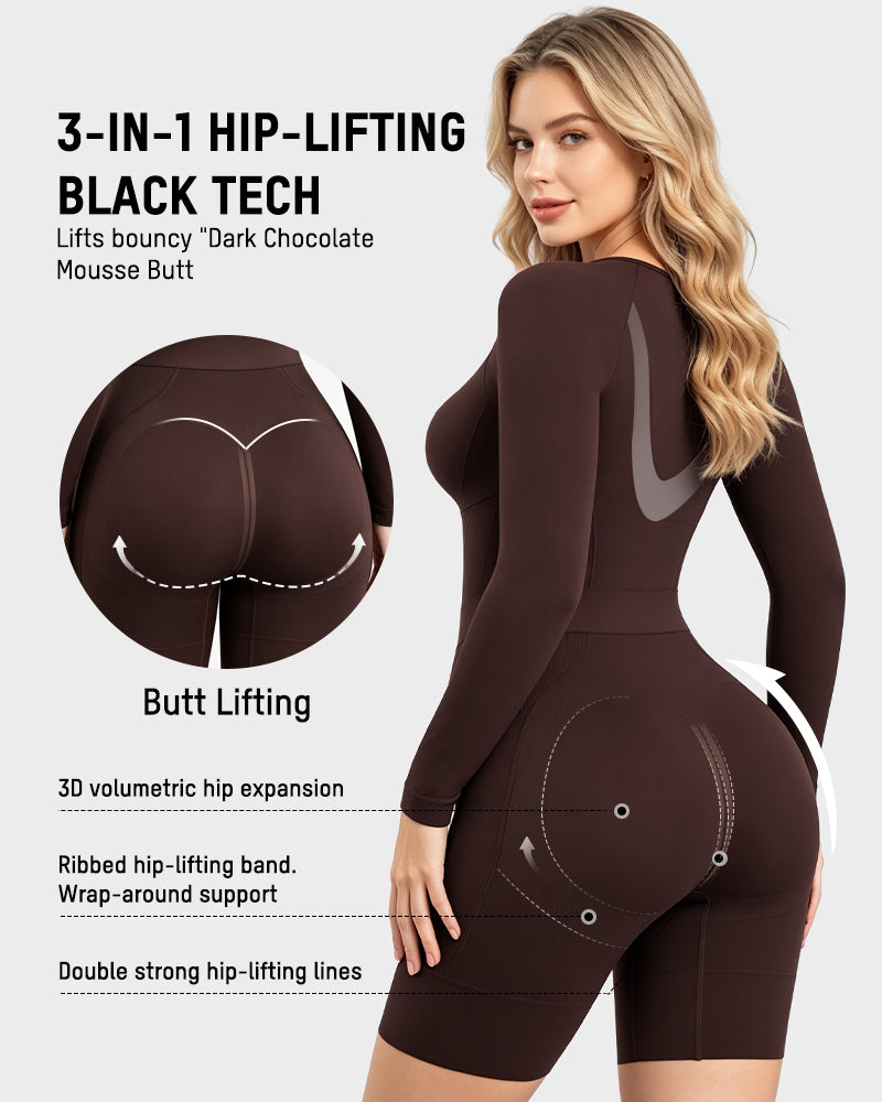 Long-Sleeve Seamless Sculpting Short Bodysuit