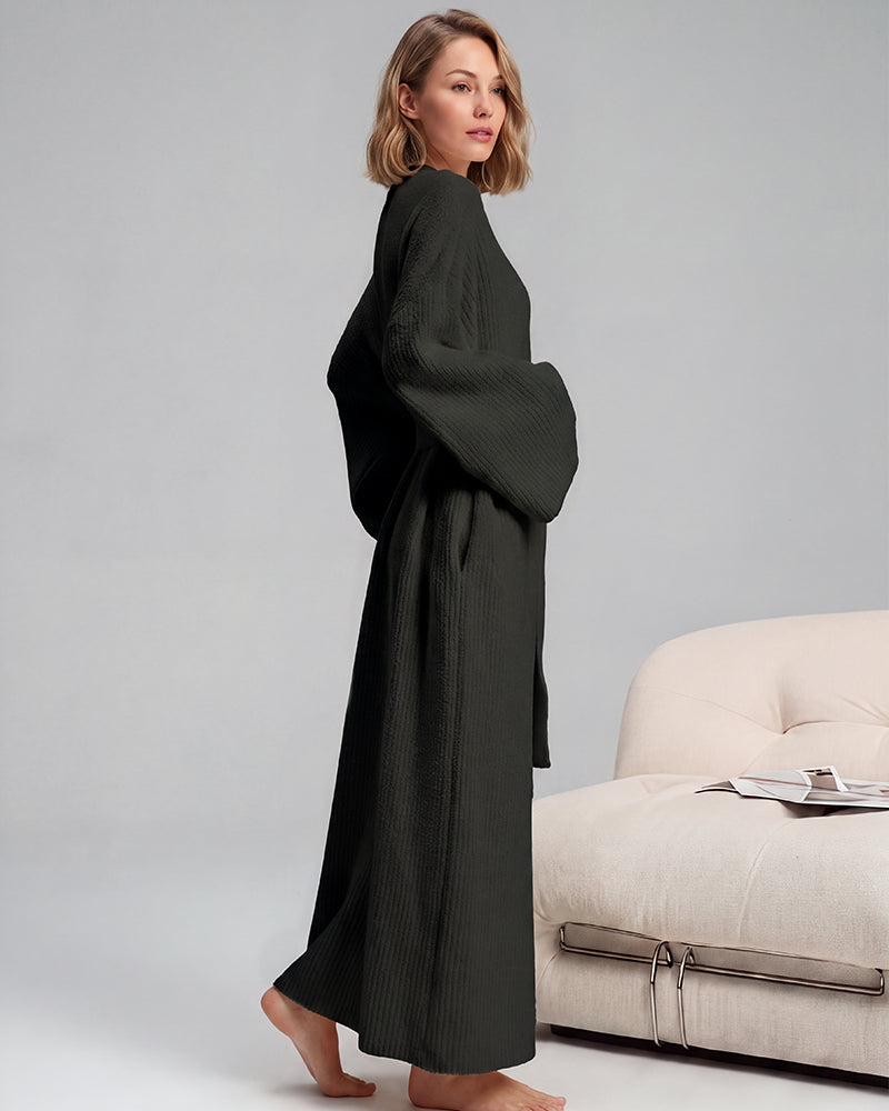 Long Plush Fleece Robe with Pockets