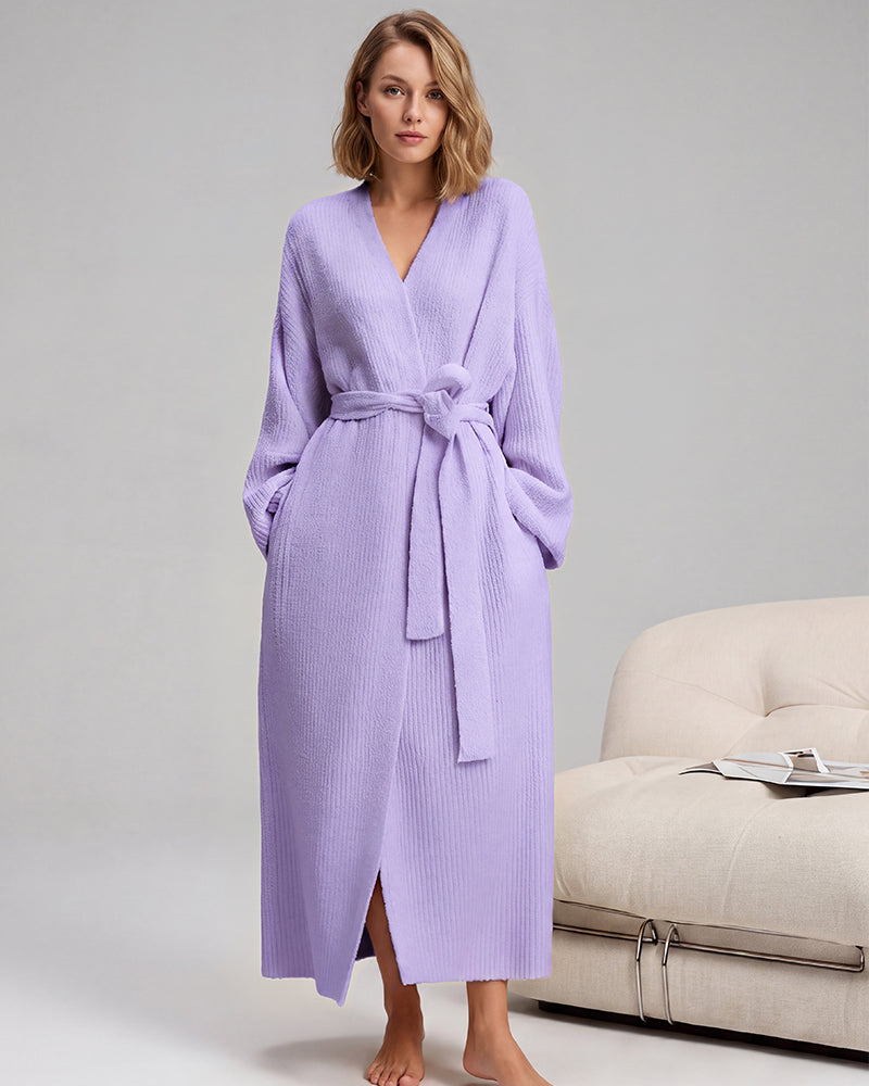 Long Plush Fleece Robe with Pockets