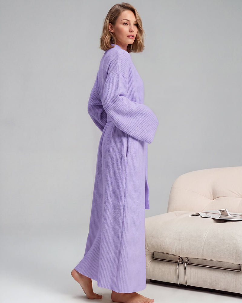 Long Plush Fleece Robe with Pockets
