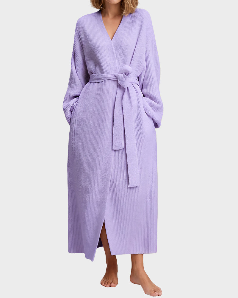 Long Plush Fleece Robe with Pockets