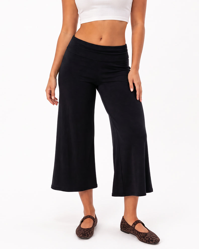 Low-Rise Foldover-Waist Gaucho Pants