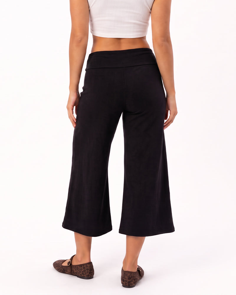 Low-Rise Foldover-Waist Gaucho Pants