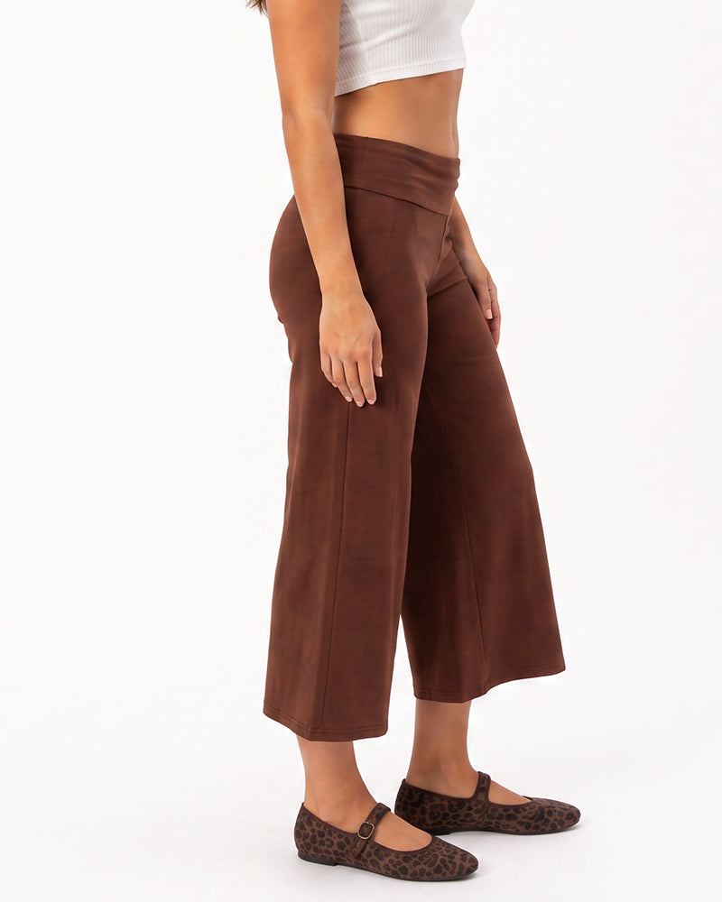 Low-Rise Foldover-Waist Gaucho Pants