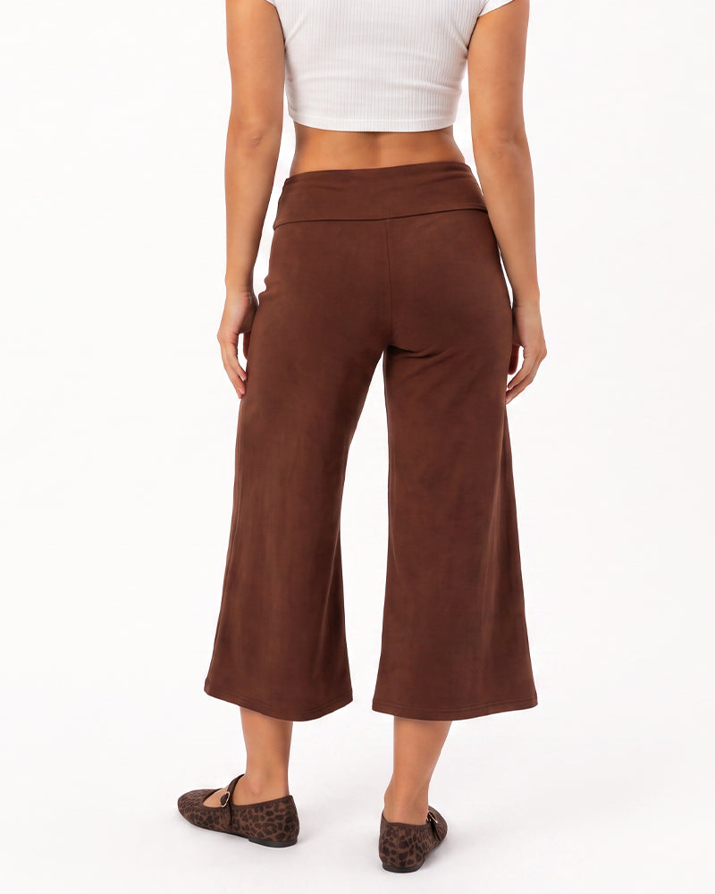 Low-Rise Foldover-Waist Gaucho Pants