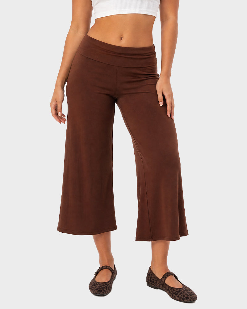 Low-Rise Foldover-Waist Gaucho Pants
