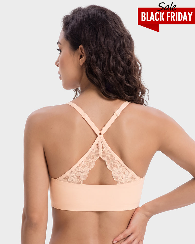 Magnetic Front-Closure Lace Cross-Back Bra