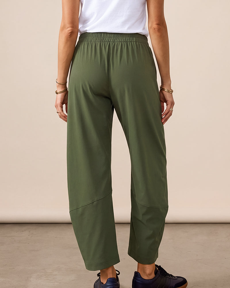 Mid-Rise Barrel Pants with Elastic Back Waist