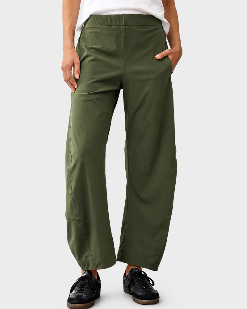 Mid-Rise Barrel Pants with Elastic Back Waist