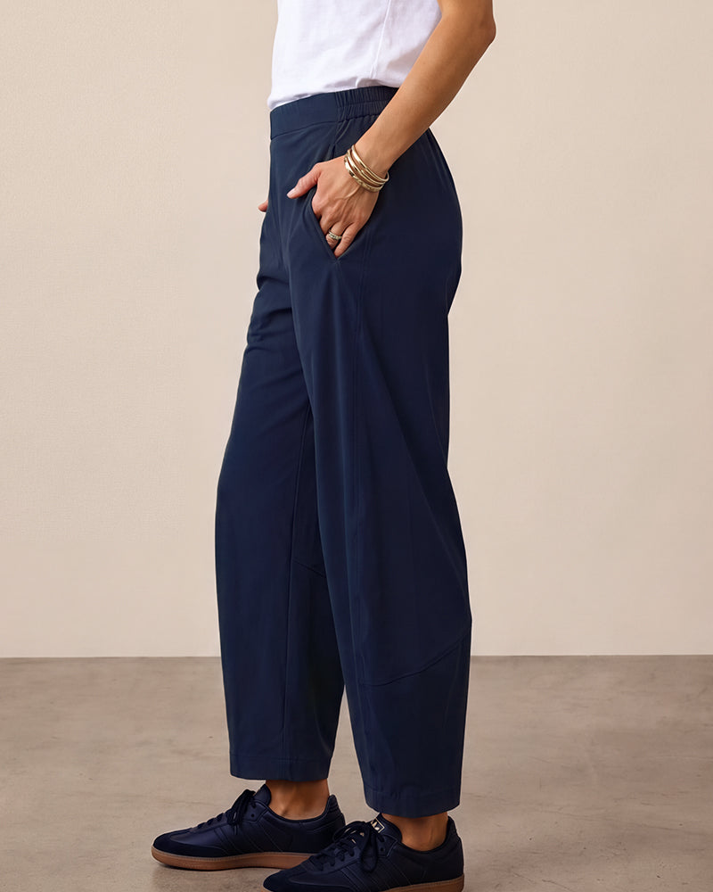 Mid-Rise Barrel Pants with Elastic Back Waist