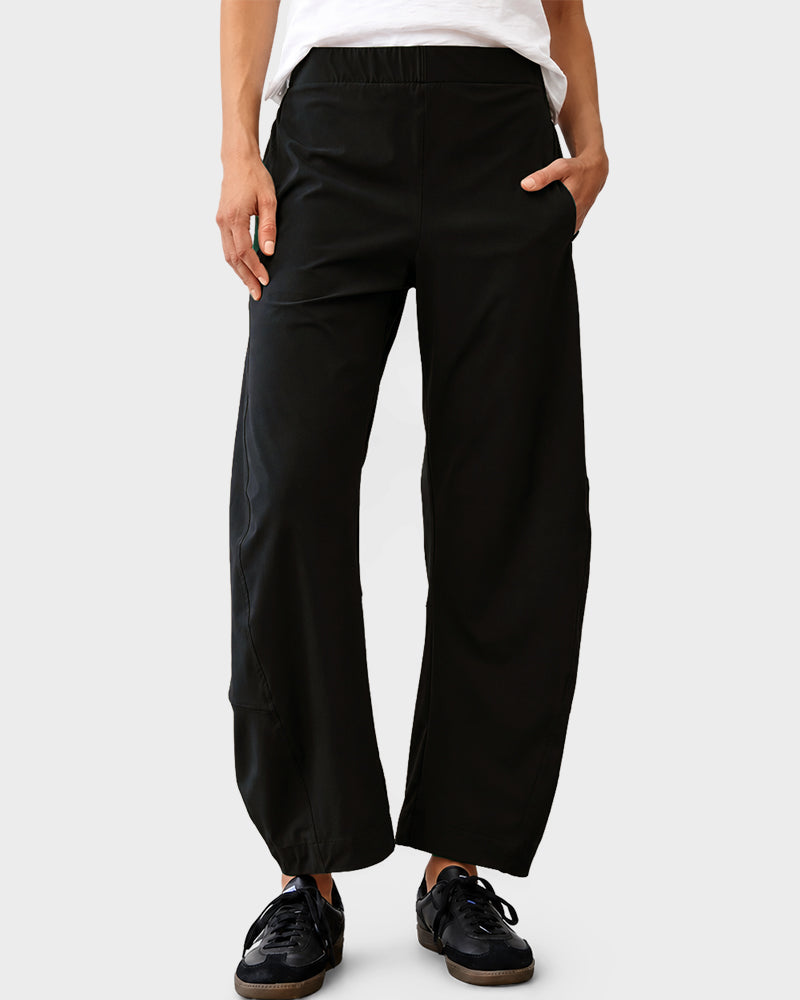 Mid-Rise Barrel Pants with Elastic Back Waist