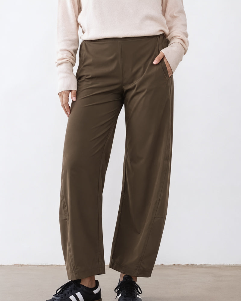 Mid-Rise Barrel Pants with Elastic Back Waist