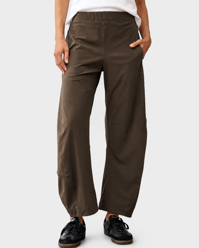Mid-Rise Barrel Pants with Elastic Back Waist