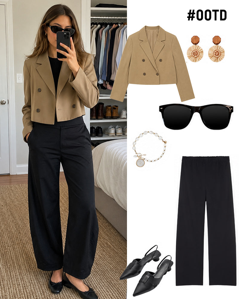 Mid-Rise Barrel Pants with Elastic Back Waist