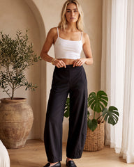 Mid-Rise Barrel Pants with Elastic Back Waist