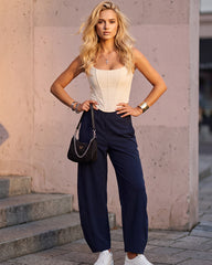Mid-Rise Barrel Pants with Elastic Back Waist
