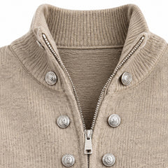 Mock-Neck Two-Way Zip Knit Cardigan
