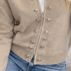 Mock-Neck Two-Way Zip Knit Cardigan
