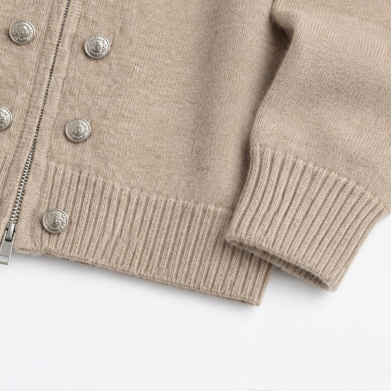 Mock-Neck Two-Way Zip Knit Cardigan