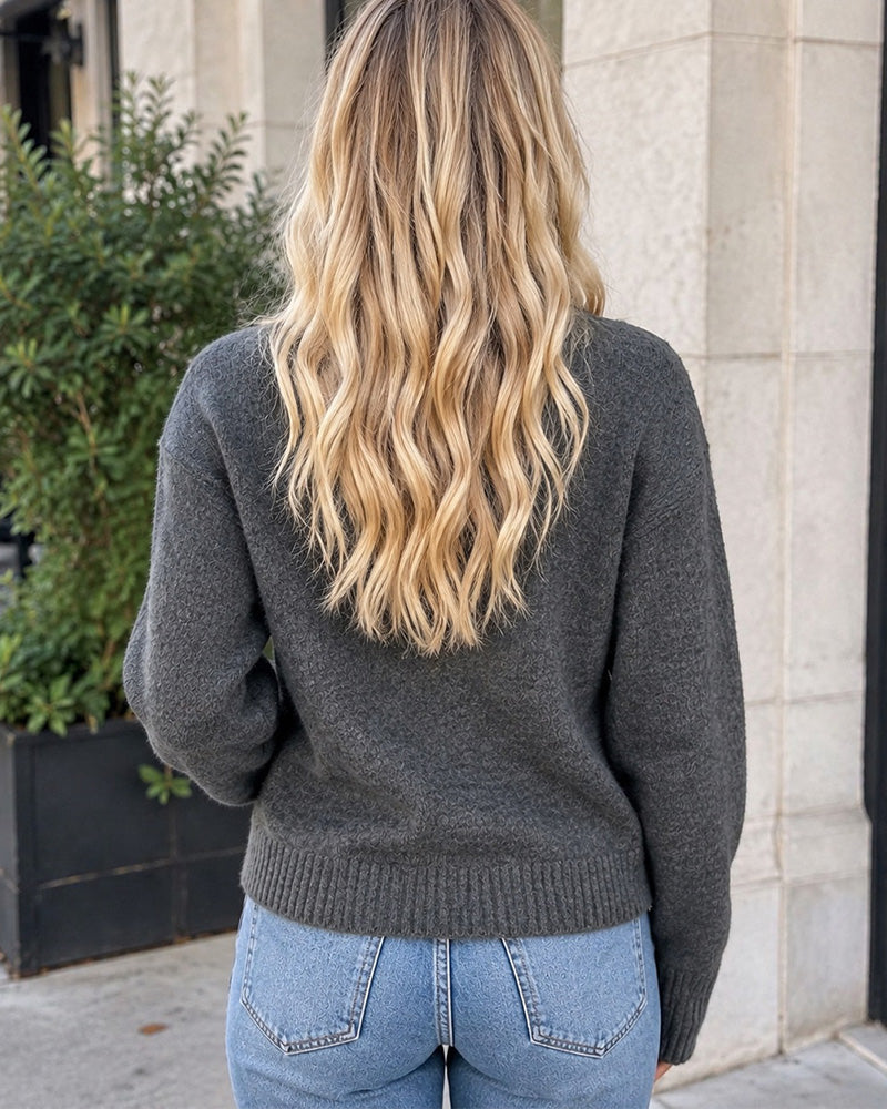 Mock-Neck Two-Way Zip Knit Cardigan