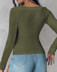 Long Sleeve Ribbed Fitted Top with Built-In Bra