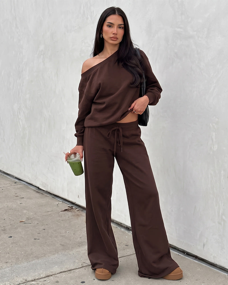 Off-Shoulder Wide-Leg 2-Piece Sweatsuit