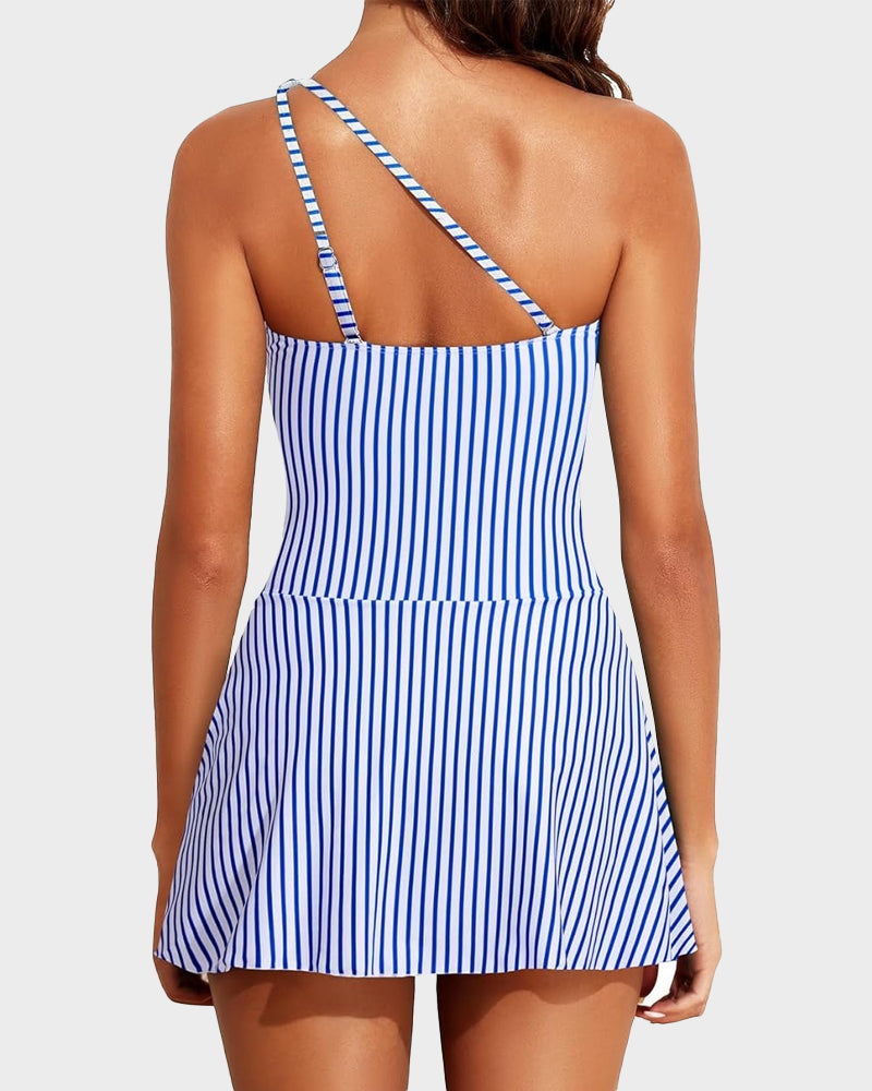 One Shoulder Skirted One Piece Swimsuit