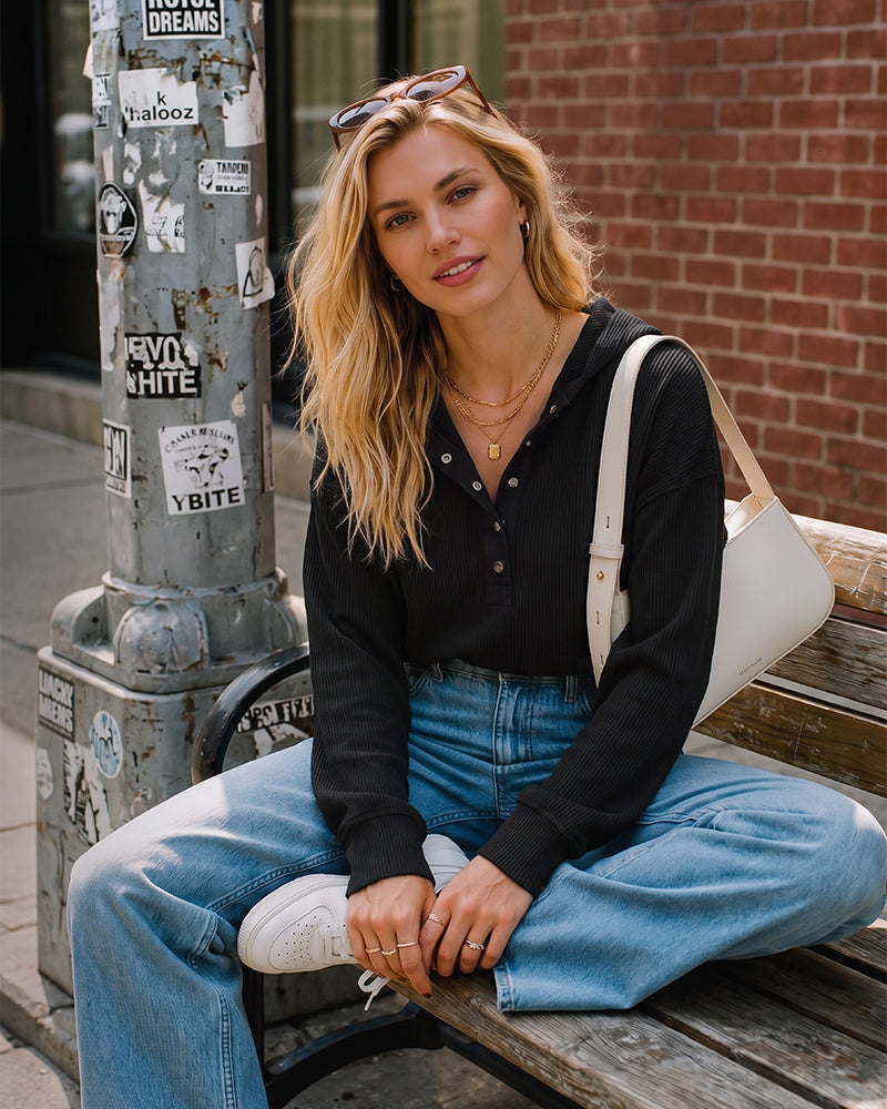 Oversized Collared Ribbed Sweatshirt
