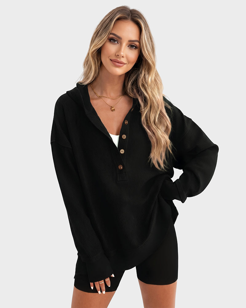 Oversized Collared Ribbed Sweatshirt