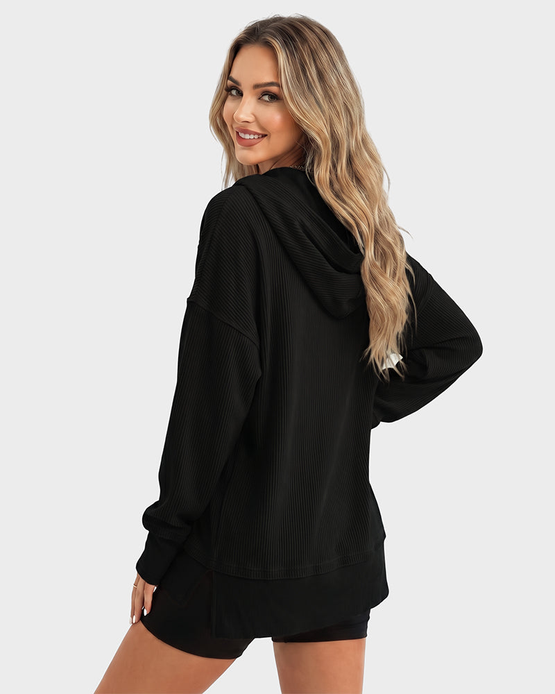 Oversized Collared Ribbed Sweatshirt