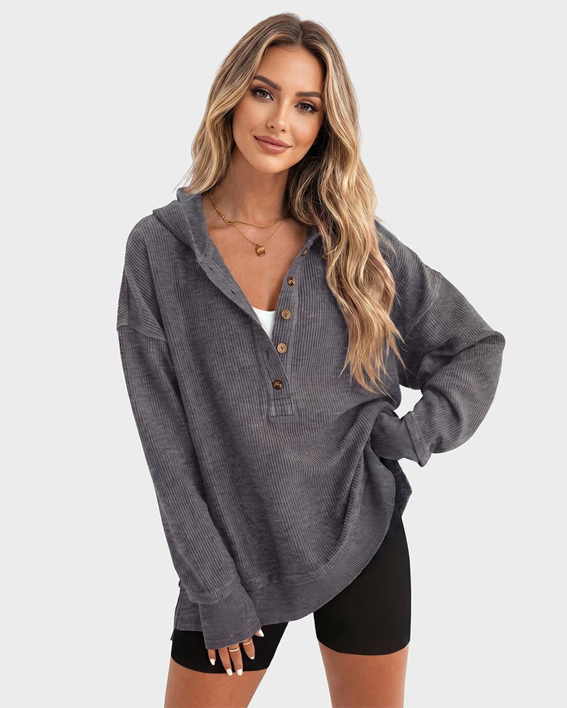 Oversized Collared Ribbed Sweatshirt