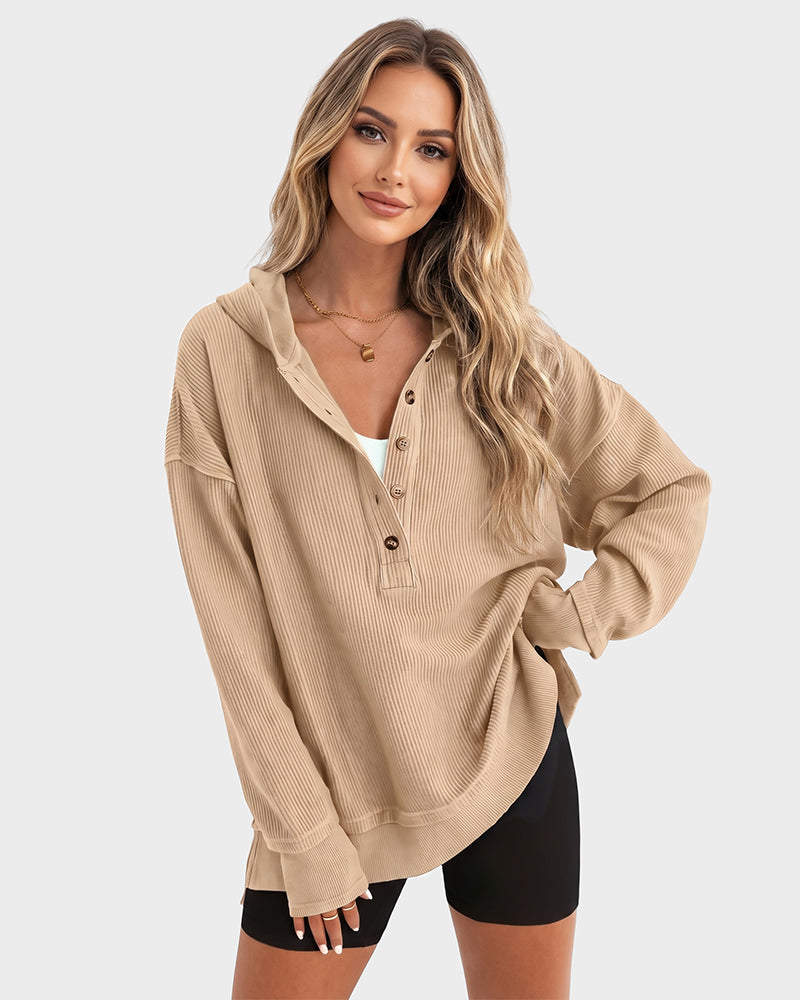 Oversized Collared Ribbed Sweatshirt