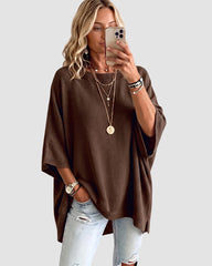 Oversized Crewneck Batwing-Sleeve Knit Sweater