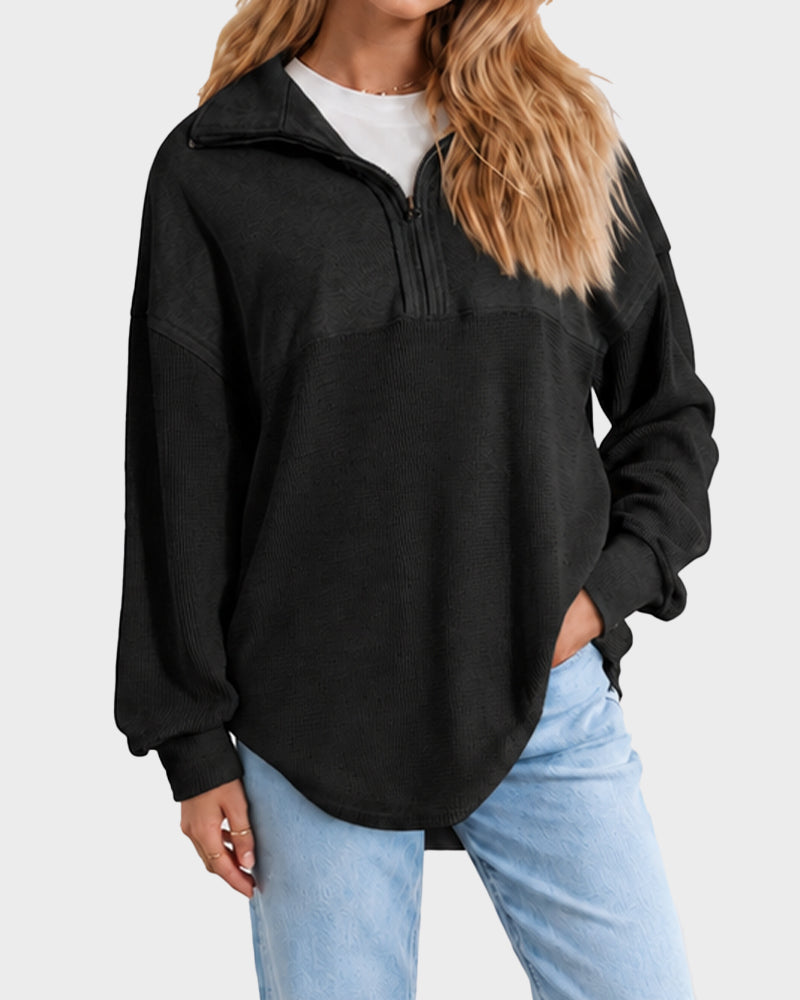 Oversized Half-Zip Waffle-Knit Pullover